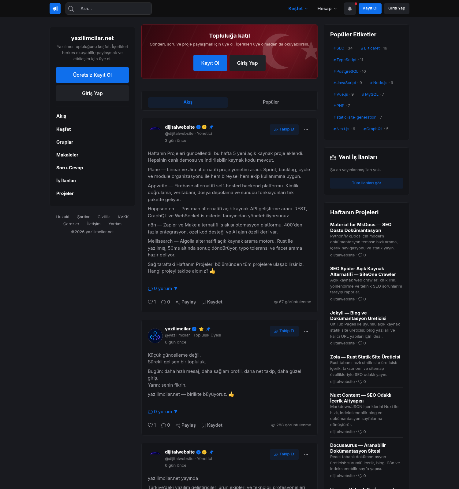 Yazılımcılar.net Türkiye yazılımcı topluluğu platformu proje görseli